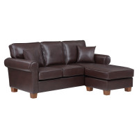 OSP Home Furnishings RLE55-PD24 Rylee Rolled Arm Sectional in Cocoa Faux Leather with Pillows and Coffee Legs